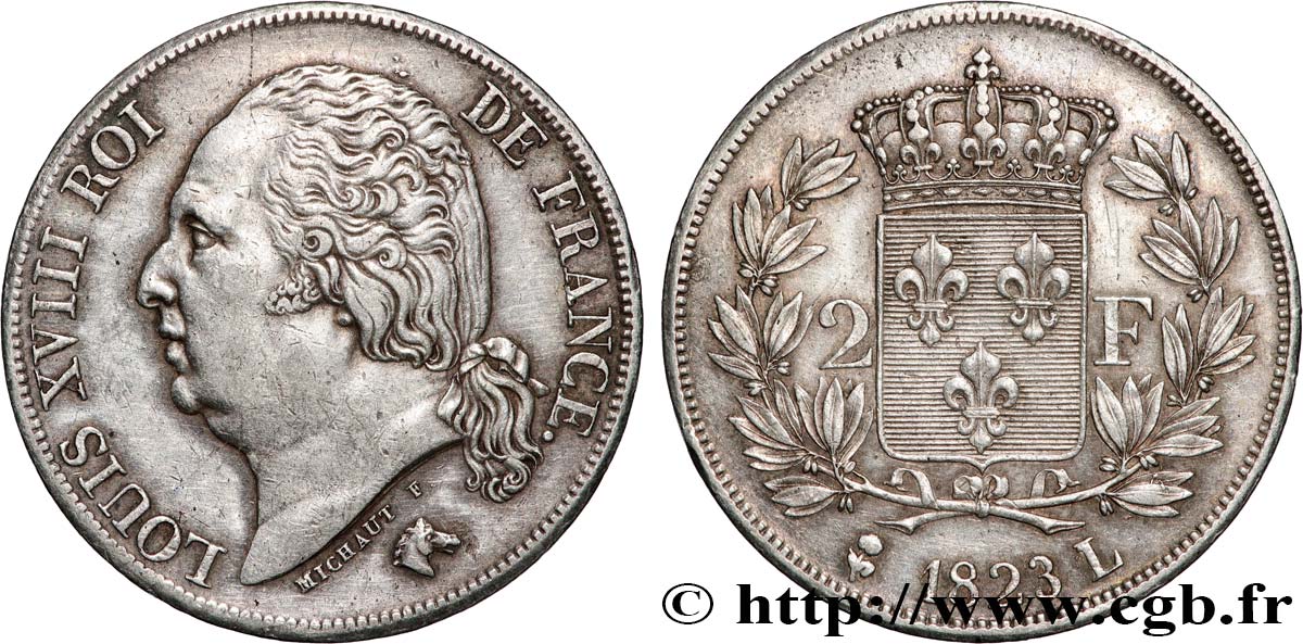 2 francs Louis XVIII 1823 Bayonne F.257/47 AU 