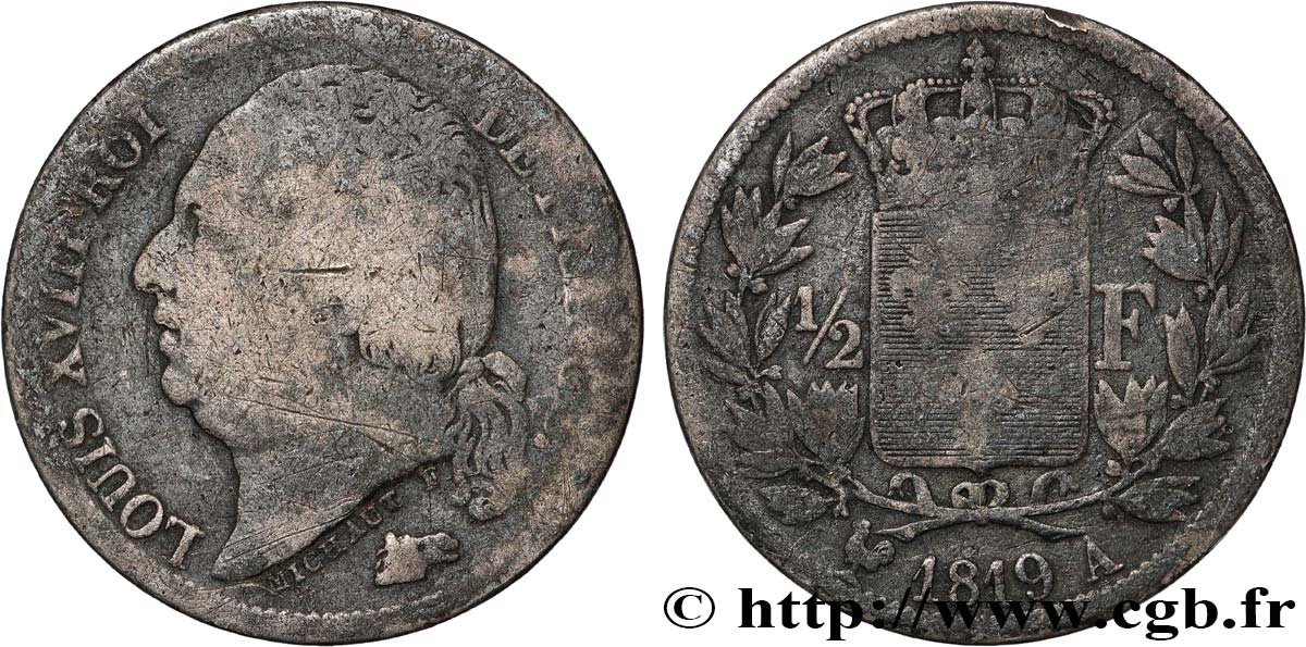 1/2 franc Louis XVIII 1819 Paris F.179/20 TB 