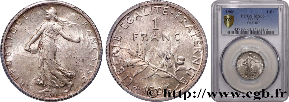 1 franc Semeuse 1906 Paris F.217/11 MS63 PCGS