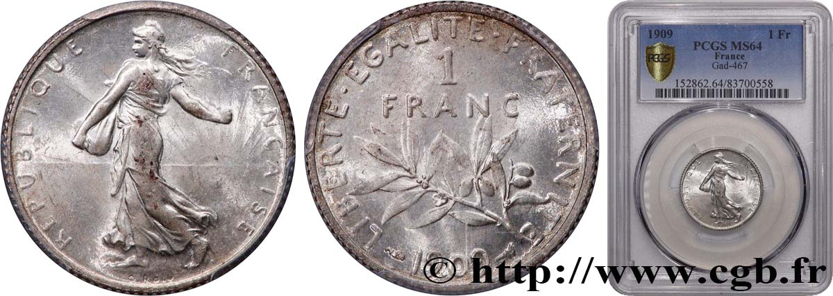 1 franc Semeuse 1909 Paris F.217/14 SPL64 PCGS