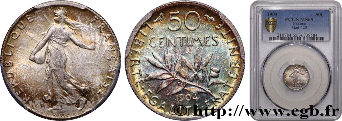 50 centimes Semeuse 1904 Paris F.190/11 MS65 PCGS
