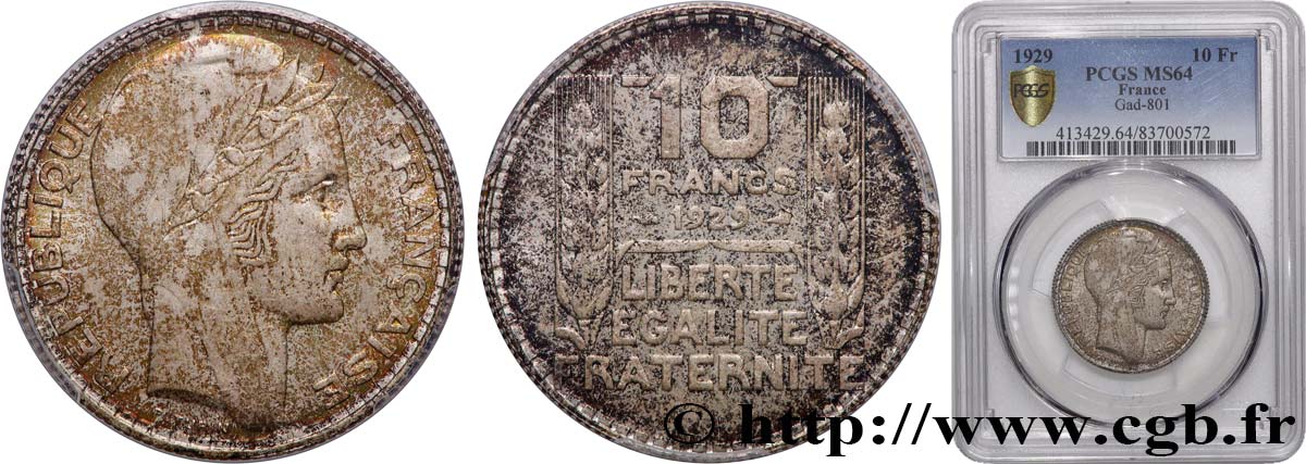 10 francs Turin 1929  F.360/2 MS64 PCGS