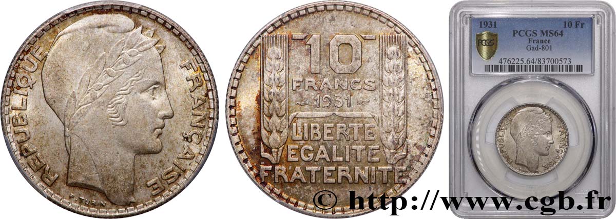10 francs Turin 1931  F.360/4 SC64 PCGS