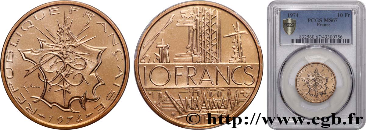 10 francs Mathieu 1974 Pessac F.365/2 MS67 PCGS