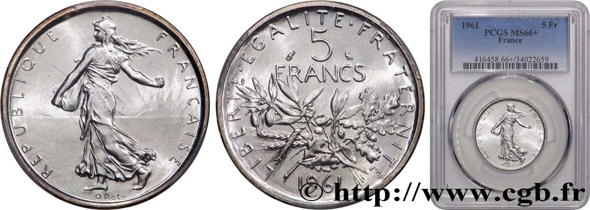 5 francs Semeuse, argent 1961 Paris F.340/5 ST66 PCGS