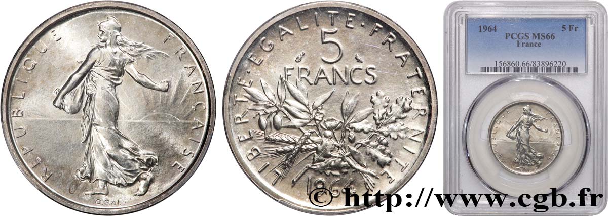 5 francs Semeuse, argent 1964 Paris F.340/8 FDC66 PCGS