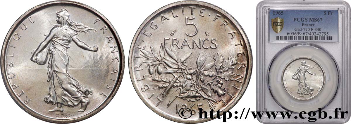 5 francs Semeuse, argent 1965 Paris F.340/9 MS67 PCGS