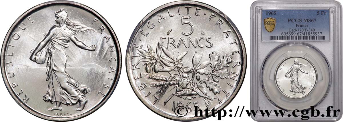 5 francs Semeuse, argent 1965 Paris F.340/9 FDC67 PCGS
