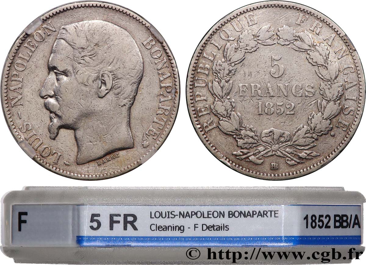 5 francs Louis-Napoléon 1852 Strasbourg F.329/3 B+ GENI