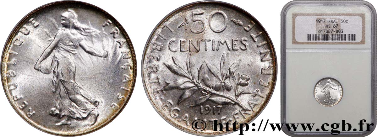 50 centimes Semeuse 1917  F.190/24 MS67 NGC