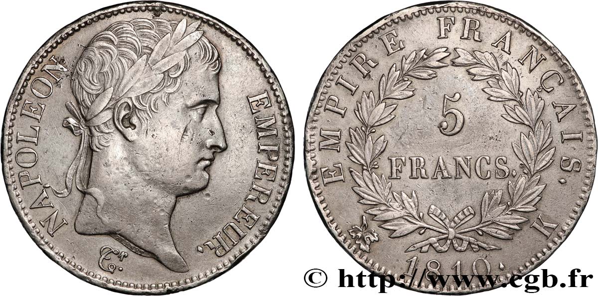 5 francs Napoléon Empereur, Empire français 1810 Bordeaux F.307/19 MBC 