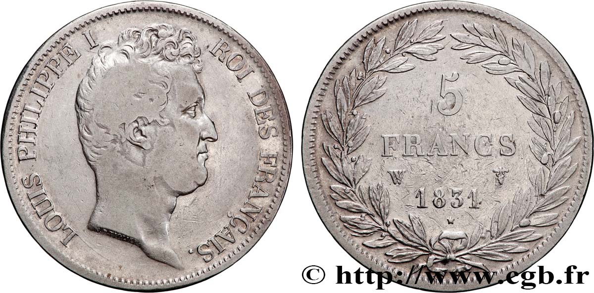 5 francs type Tiolier avec le I, tranche en creux 1831 Lille F.315/27 BC 