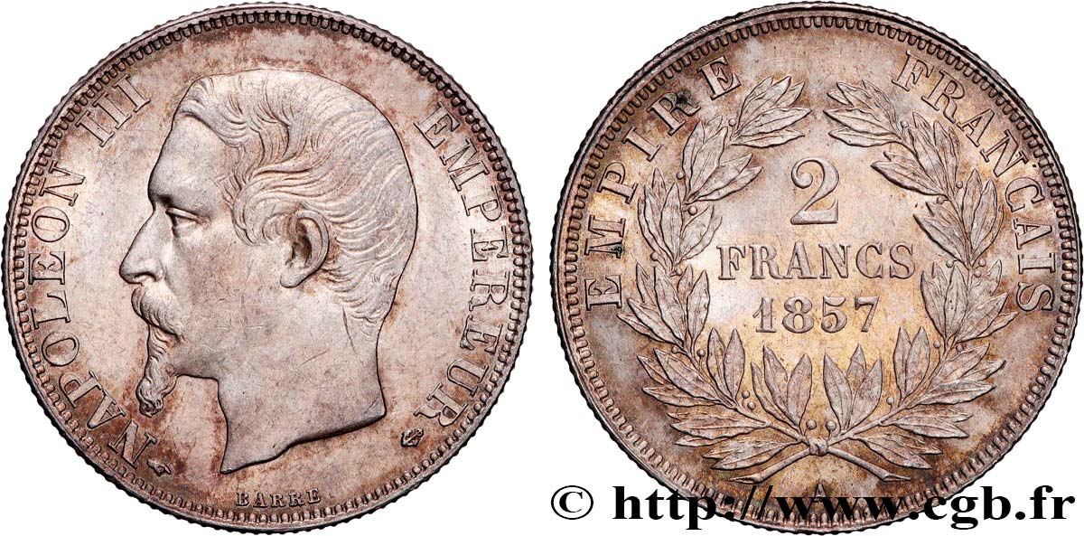 2 francs Napoléon III, tête nue 1857 Paris F.262/9 VZ 