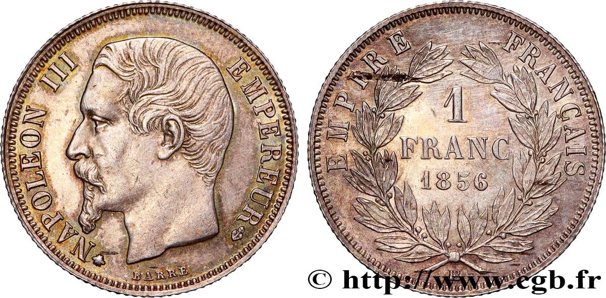 1 franc Napoléon III, tête nue  1856 Strasbourg F.214/7 TTB+ 