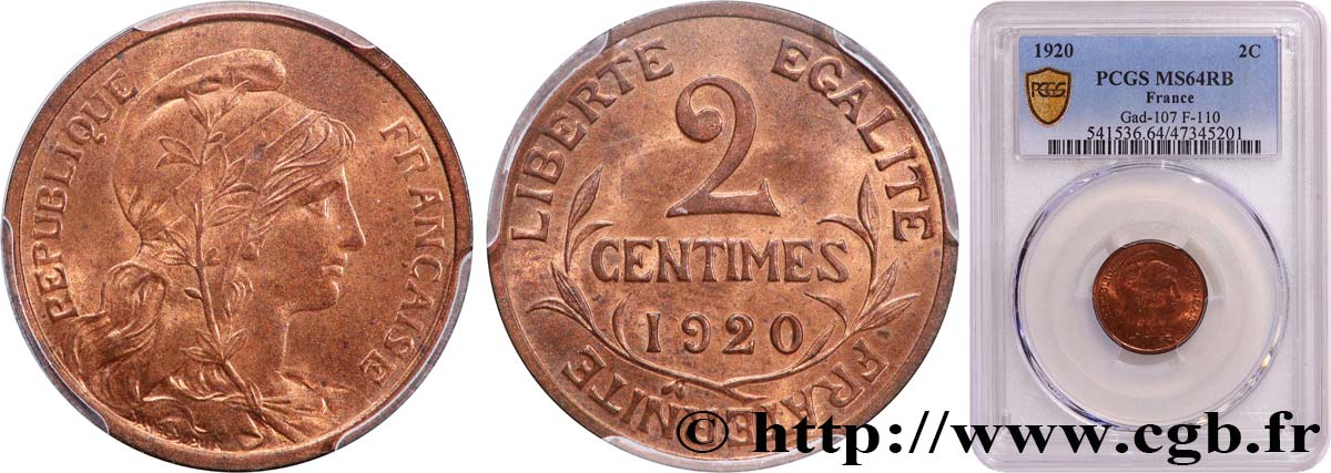 2 centimes Daniel-Dupuis 1920 Paris F.110/20 fST64 PCGS