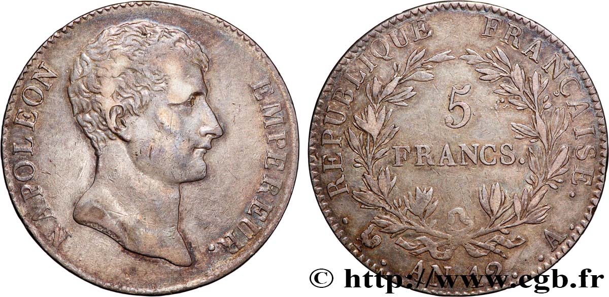 5 francs Napoléon Empereur, type intermédiaire 1804 Paris F.302/1 XF 