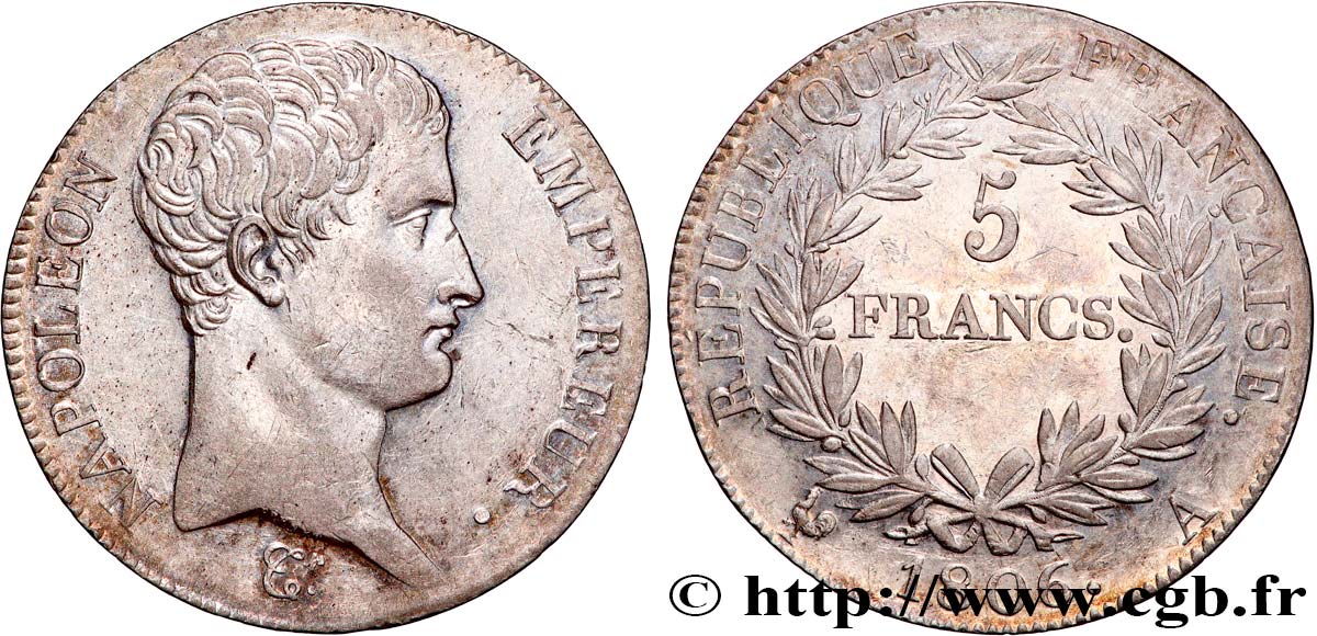 5 francs Napoléon Empereur, Calendrier grégorien 1806 Paris F.304/1 TTB+ 