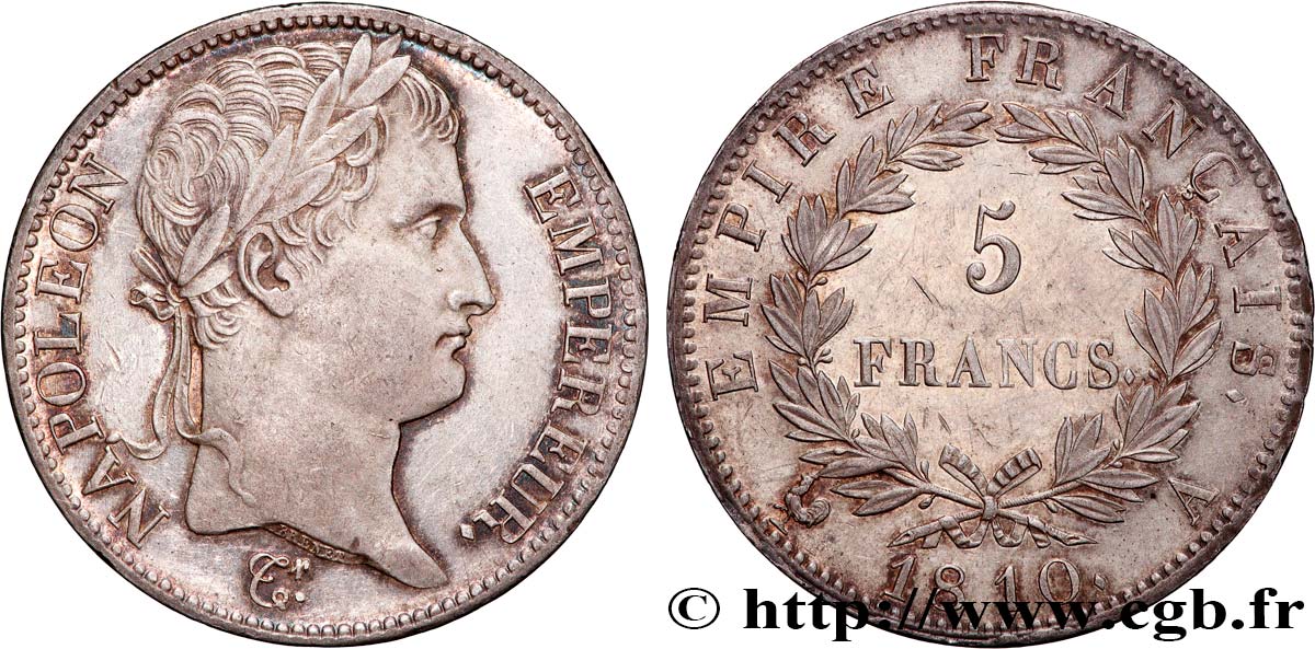 5 francs Napoléon Empereur, Empire français 1810 Paris F.307/14 TTB+ 