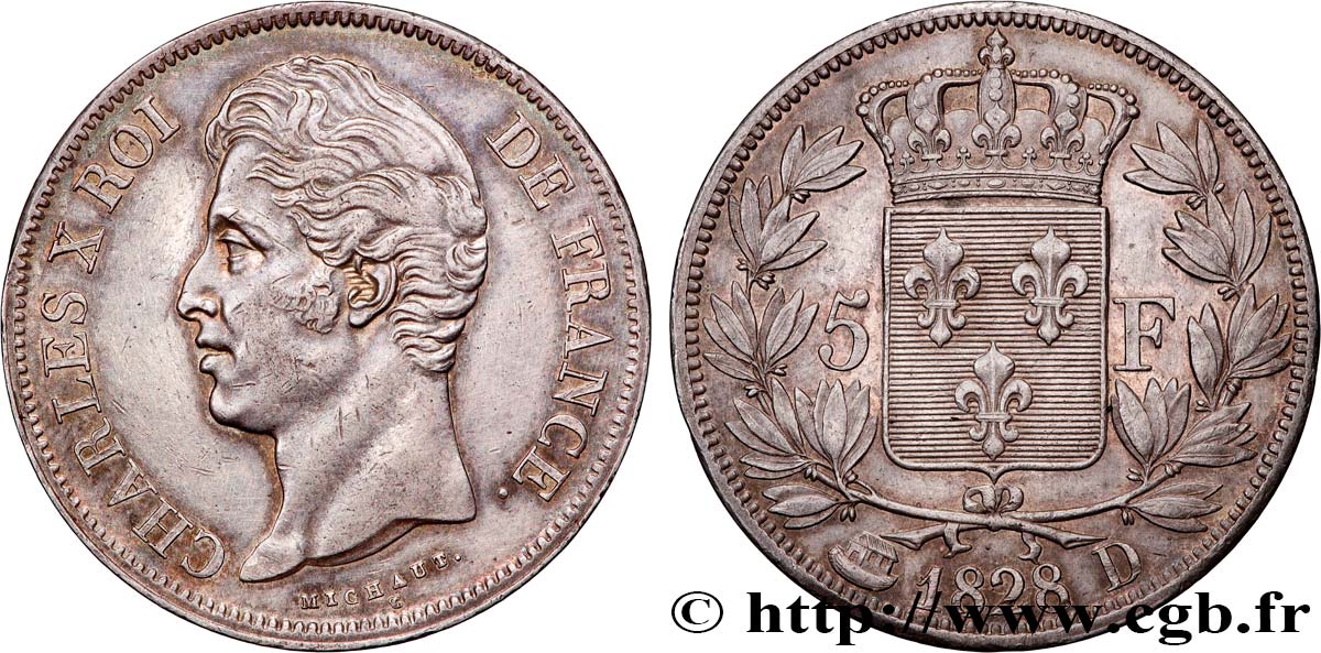 5 francs Charles X, 2e type 1828 Lyon F.311/17 fVZ 