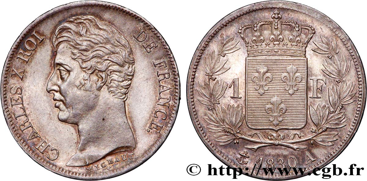 1 franc Charles X, matrice du revers à quatre feuilles 1830 Paris F.207A/26 VZ 