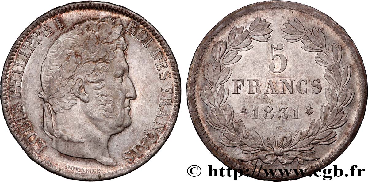 5 francs Ier type Domard, tranche en relief 1831 Paris F.320/1 AU 