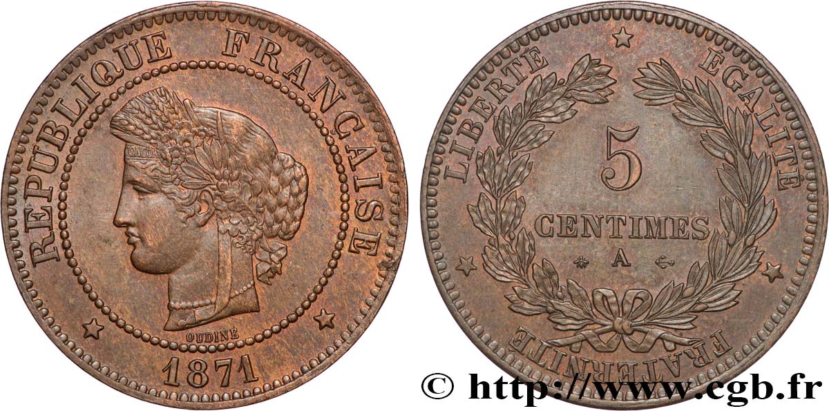5 centimes Cérès 1871  Paris F.118/2 SPL58 
