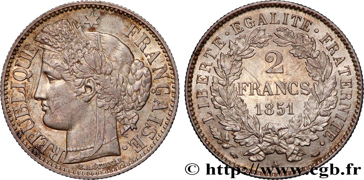 2 francs Cérès, IIe République 1851  Paris F.261/7 TTB+ 