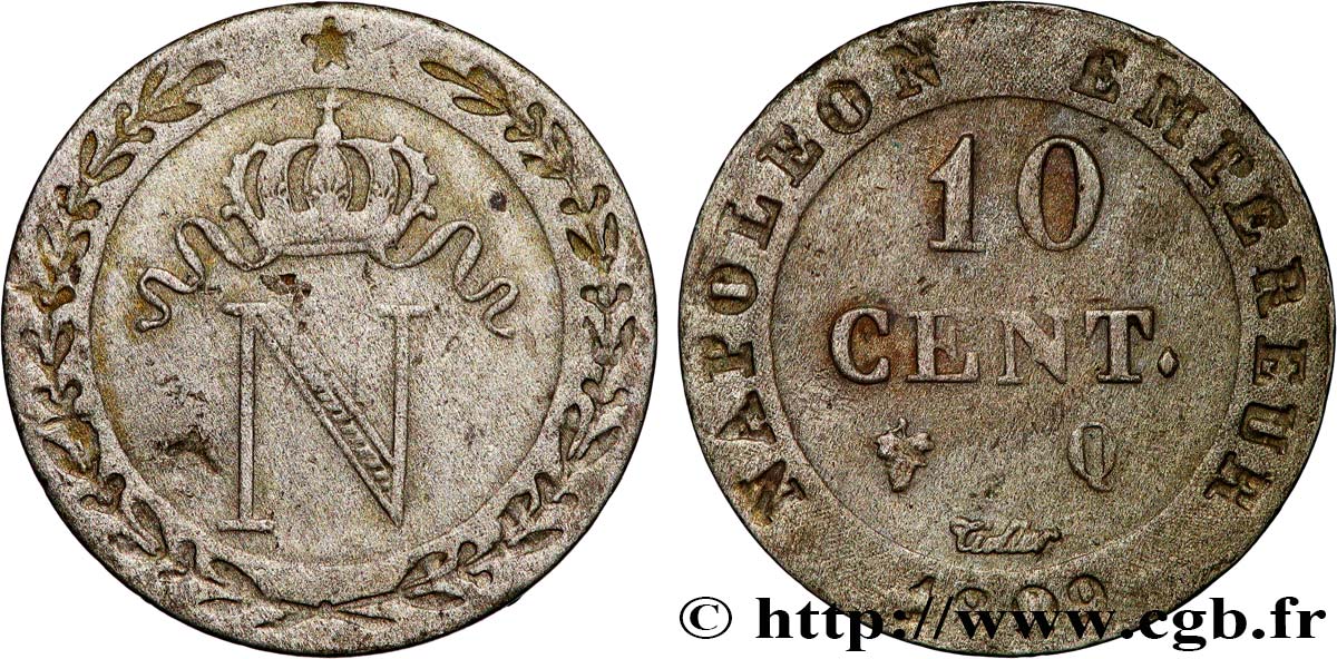 10 cent. à l N couronnée 1809 Perpignan F.130/17 BC25 