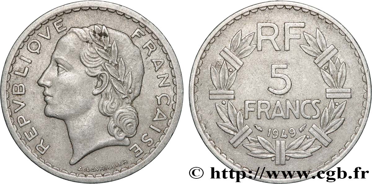 5 francs Lavrillier, aluminium 1949  F.339/17 AU 