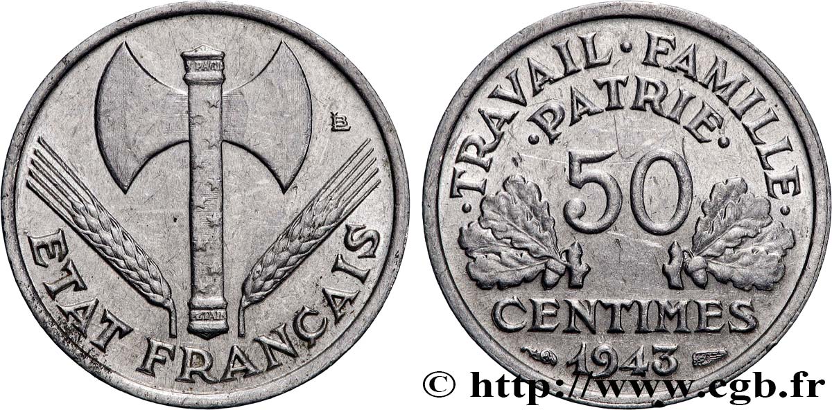 50 centimes Francisque, légère 1943 F.196/2 SUP