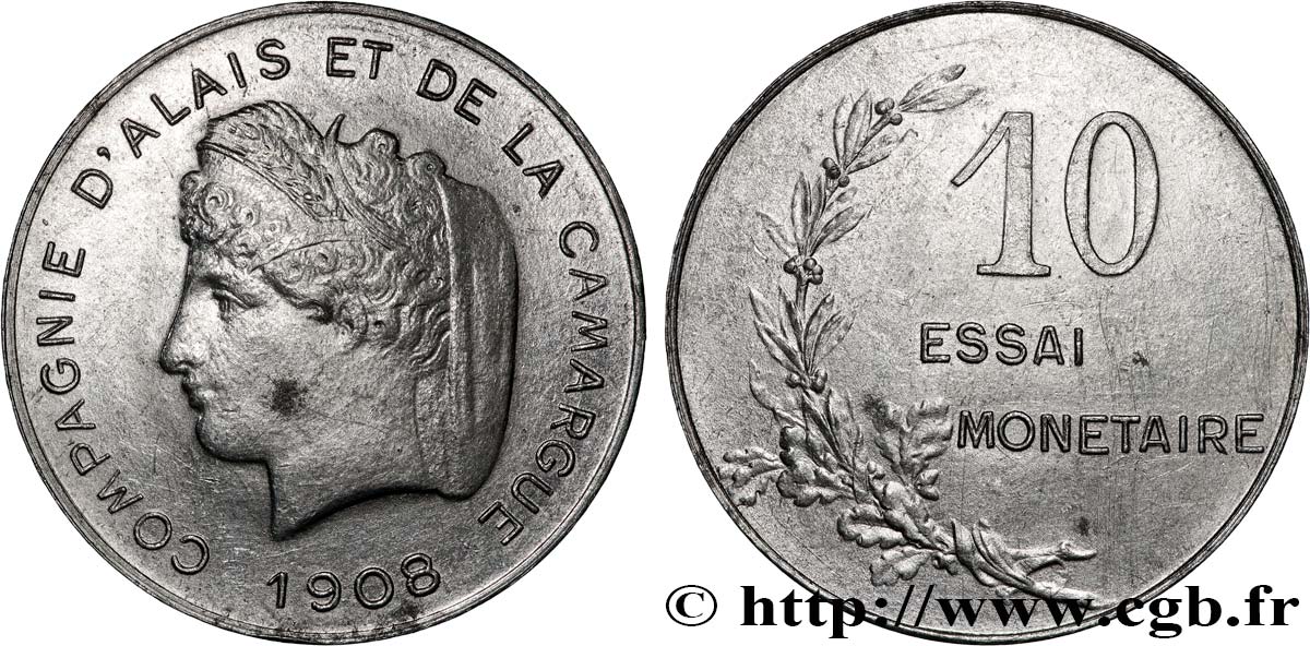 Essai monétaire module “10” 1908  GEM.268 2 AU 