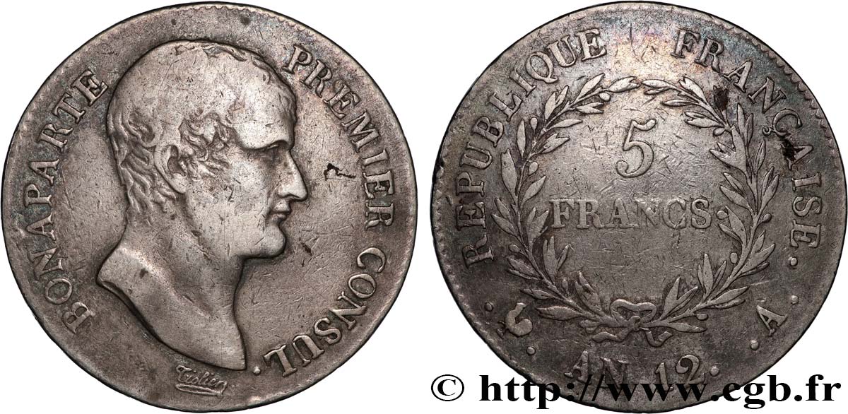 5 francs Bonaparte Premier Consul 1804 Paris F.301/9 VF 