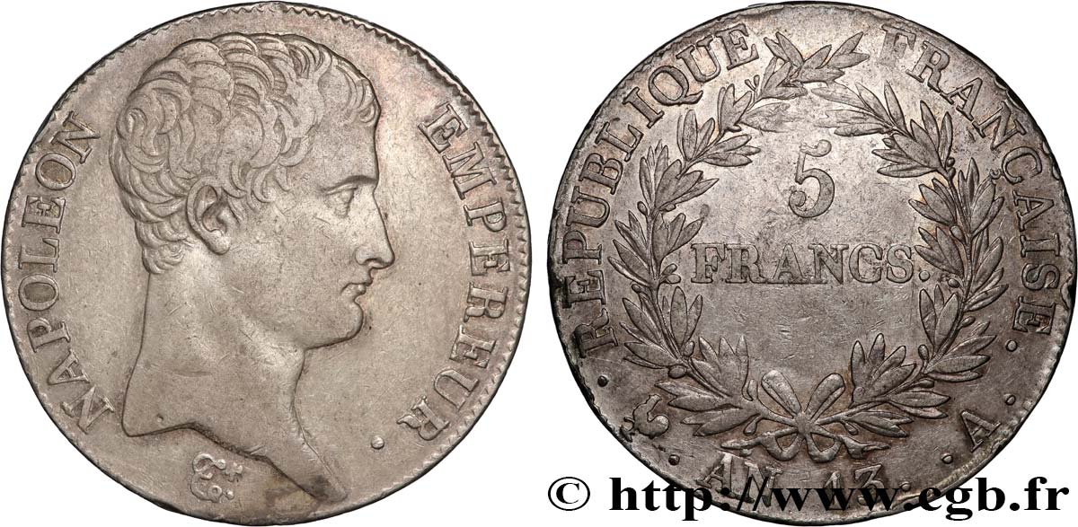5 francs Napoléon Empereur, Calendrier révolutionnaire 1805 Paris F.303/2 TB+ 