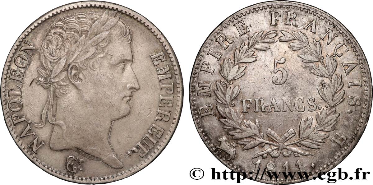 5 francs Napoléon Empereur, Empire français 1811 Rouen F.307/28 BB 