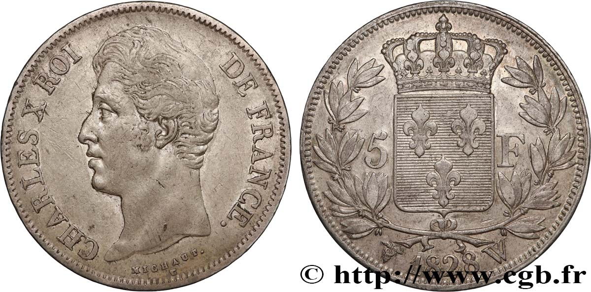 5 francs Charles X, 2e type 1828 Lille F.311/26 XF 