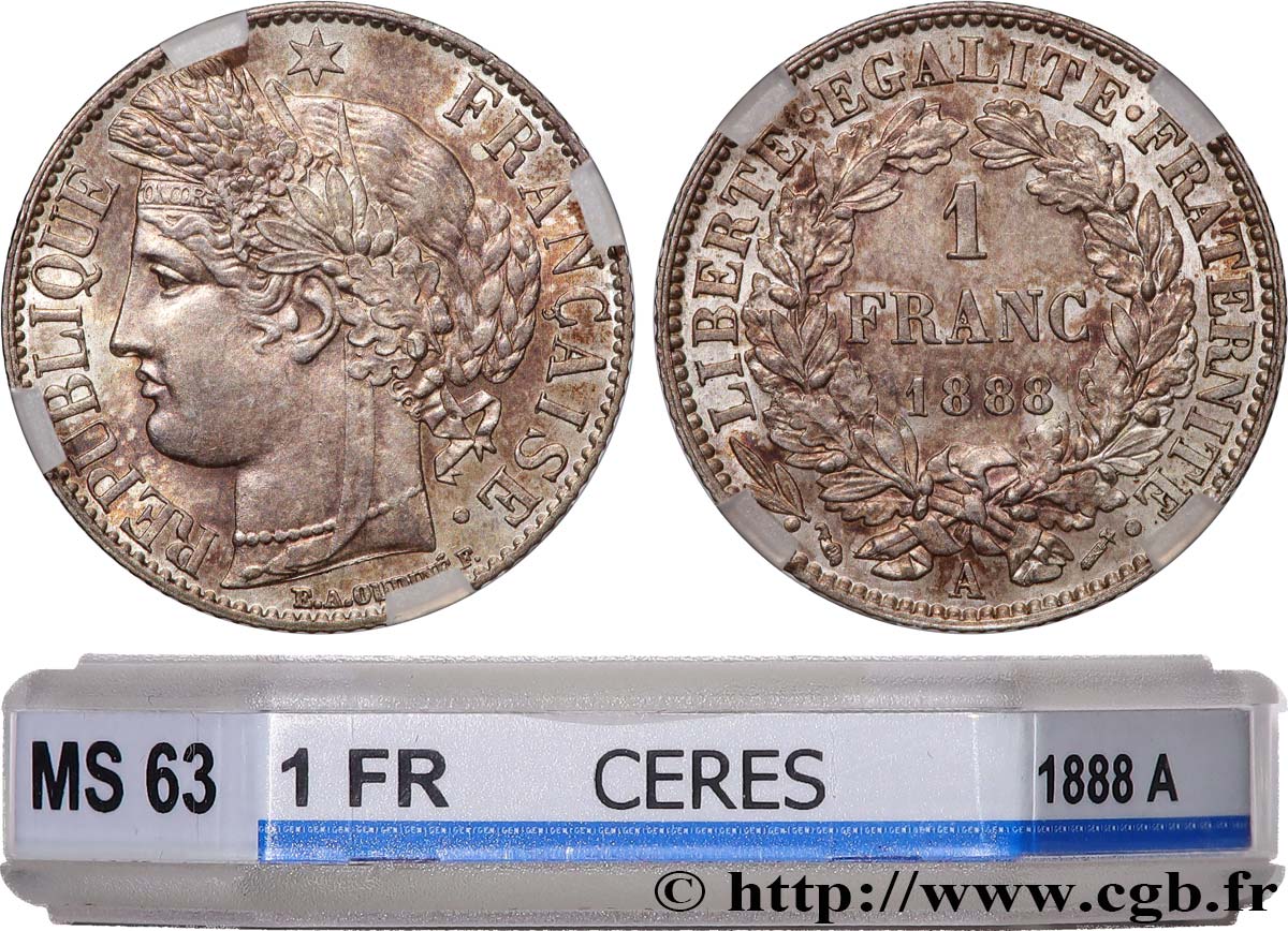 1 franc Cérès, IIIe République 1888 Paris F.216/10 MS63 GENI