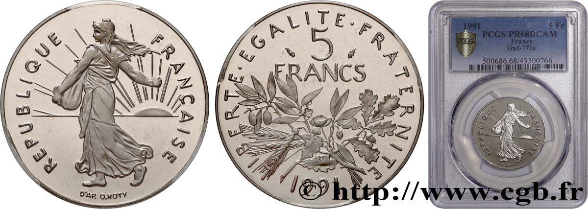 5 francs Semeuse, nickel, BE (Belle Épreuve) 1991 Pessac F.341/23 var. FDC68 PCGS