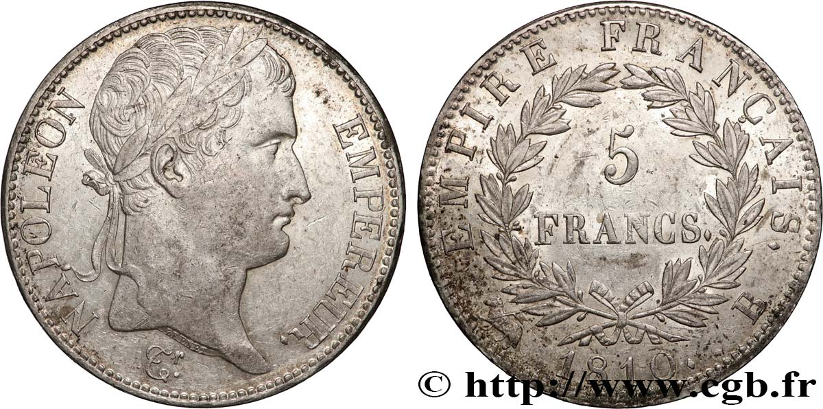 5 francs Napoléon Empereur, Empire français 1810 Rouen F.307/15 XF 