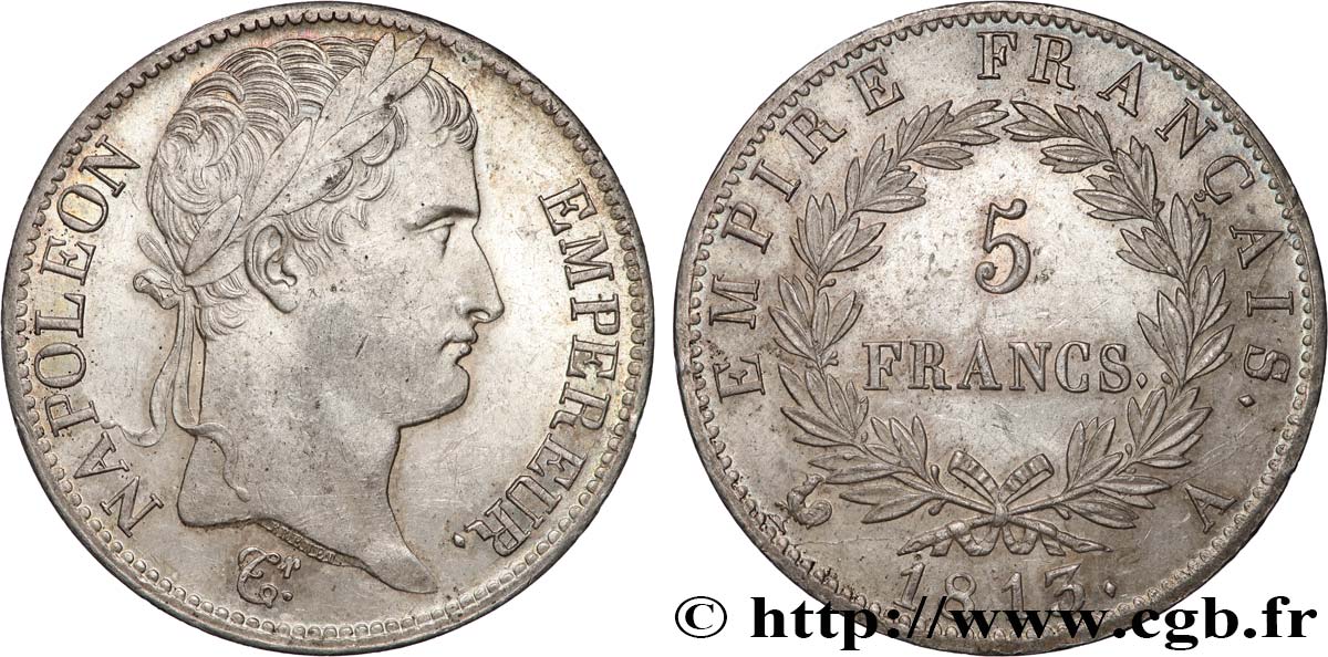5 francs Napoléon Empereur, Empire français 1813 Paris F.307/58 AU58 