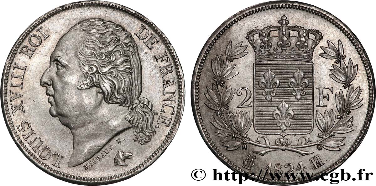 2 francs Louis XVIII 1824 La Rochelle F.257/55 SPL+ 