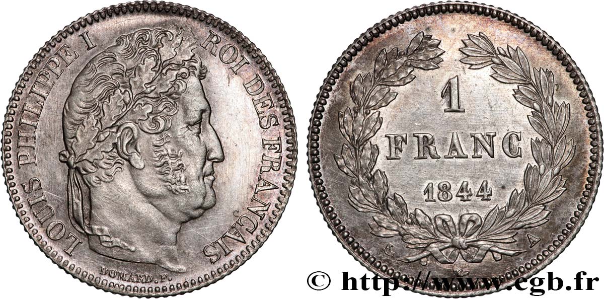 1 franc Louis-Philippe, couronne de chêne 1844 Paris F.210/95 VZ+ 
