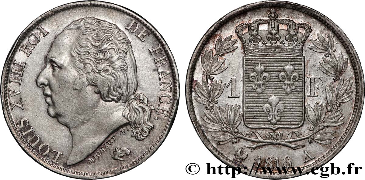 1 franc Louis XVIII 1816 Paris F.206/1 MBC+ 