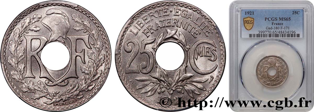 25 centimes Lindauer 1921  F.171/5 ST65 PCGS