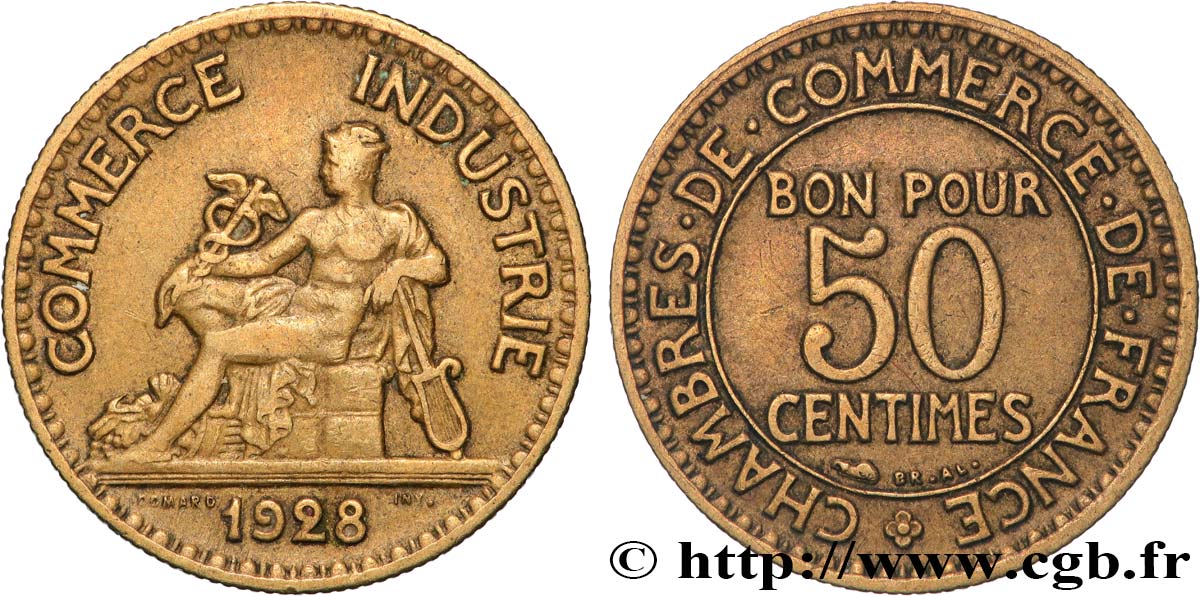 50 centimes Chambres de Commerce 1928 Paris F.191/10 TB 
