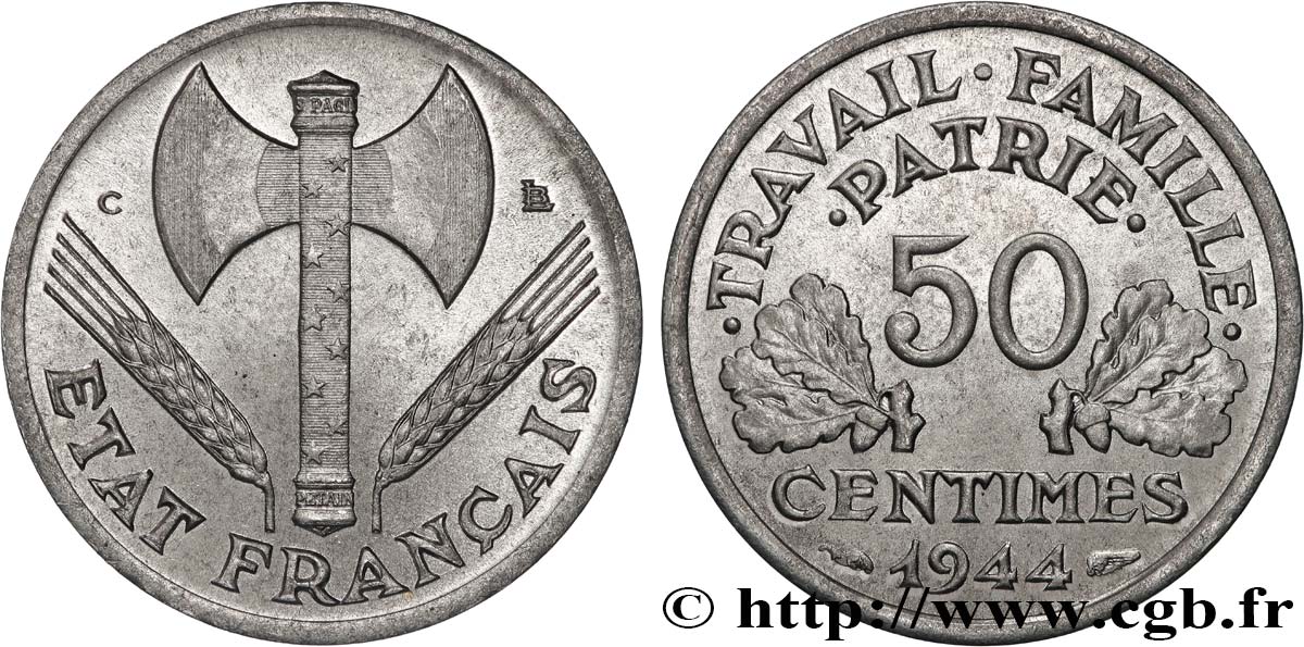 50 centimes Francisque, légère 1944 Castelsarrasin F.196/6 SC64 