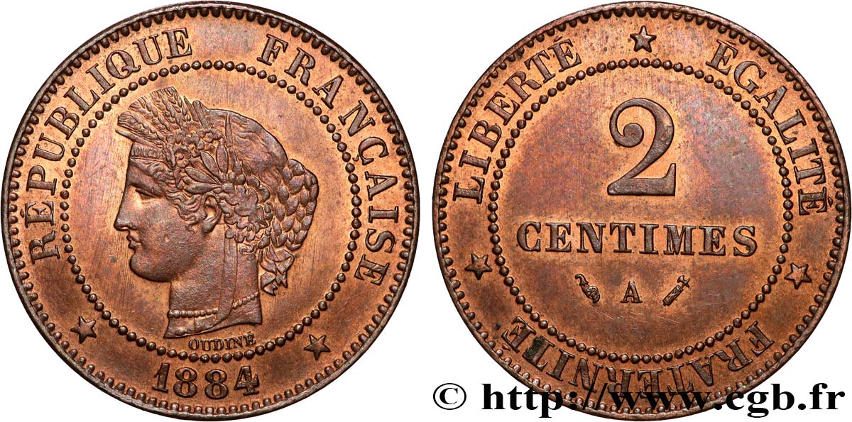2 centimes Cérès 1884 Paris F.109/9 SPL64 