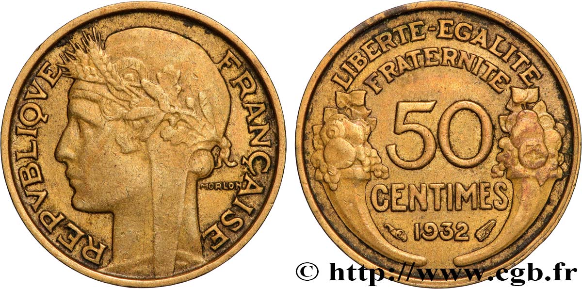 50 centimes Morlon, sans raisin ni fruit, 9 et 2 ouverts 1932  F.192/8 XF 