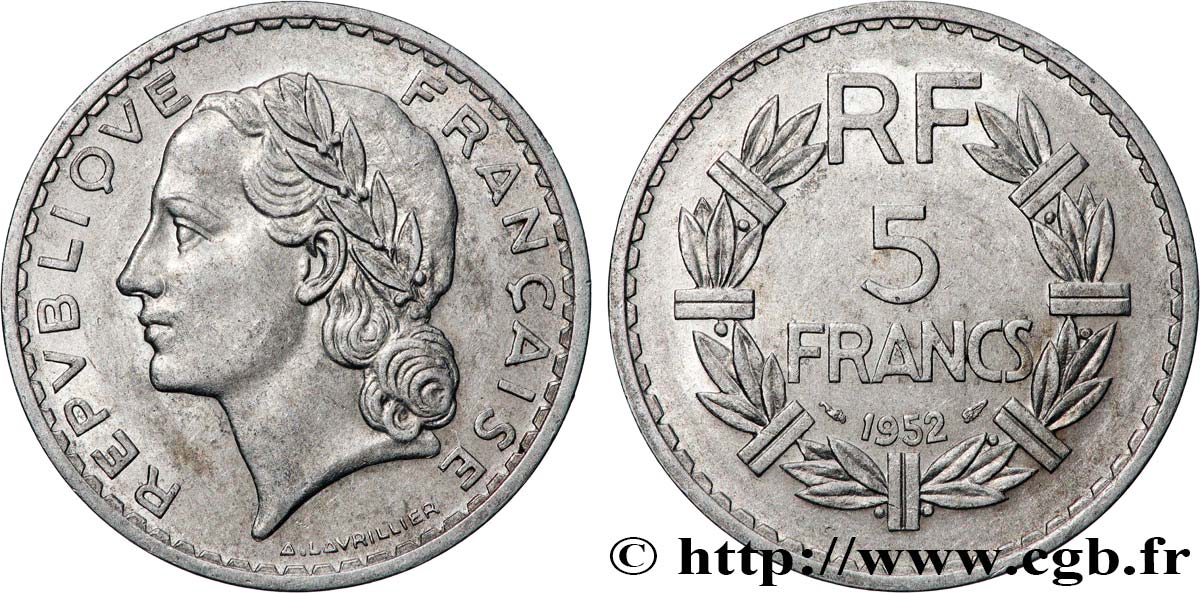 5 francs Lavrillier, aluminium 1952  F.339/22 SUP55 