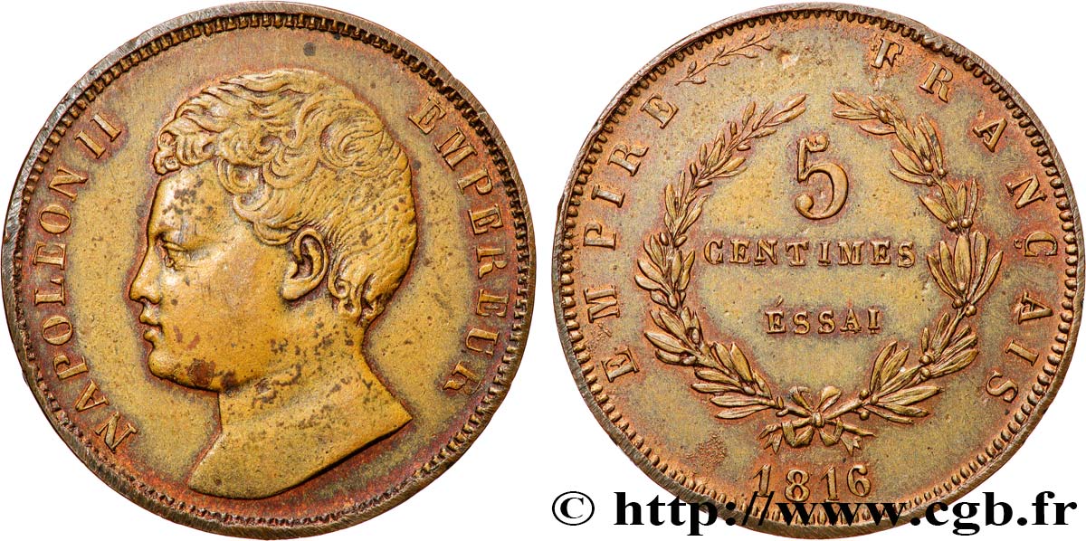 Essai de 5 centimes en bronze 1816  VG.2413  TTB+ 