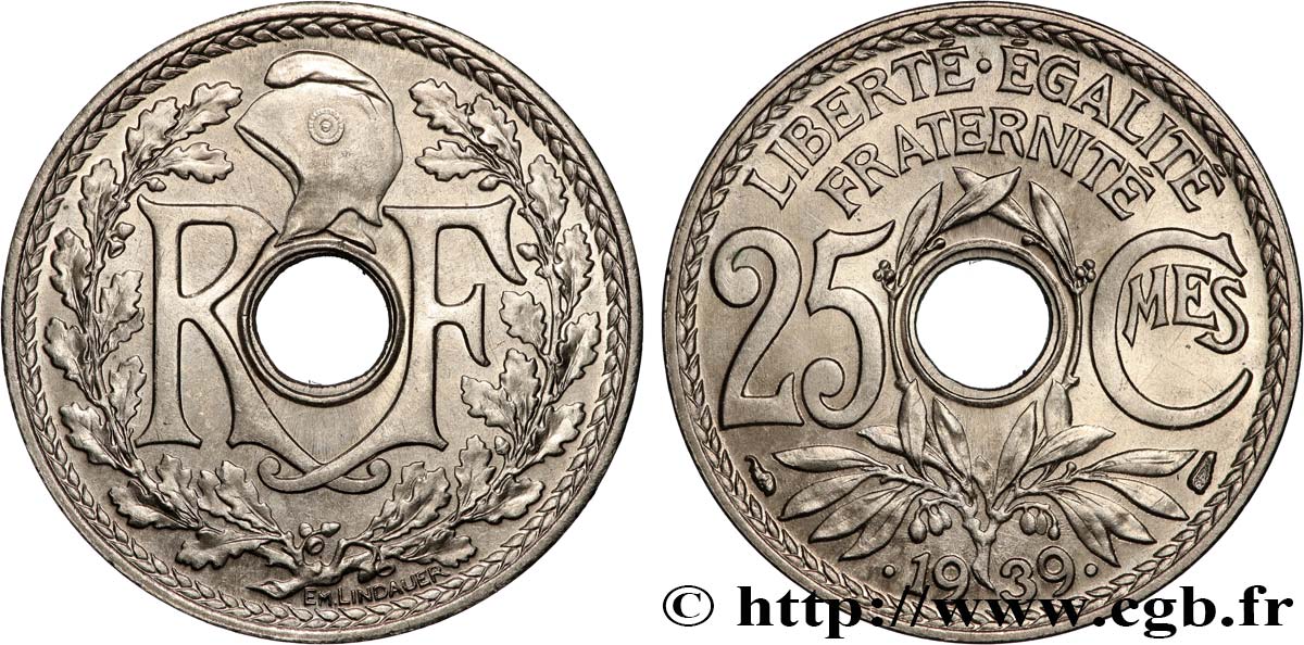 25 centimes Lindauer, Maillechort 1939 F.172/3 MS